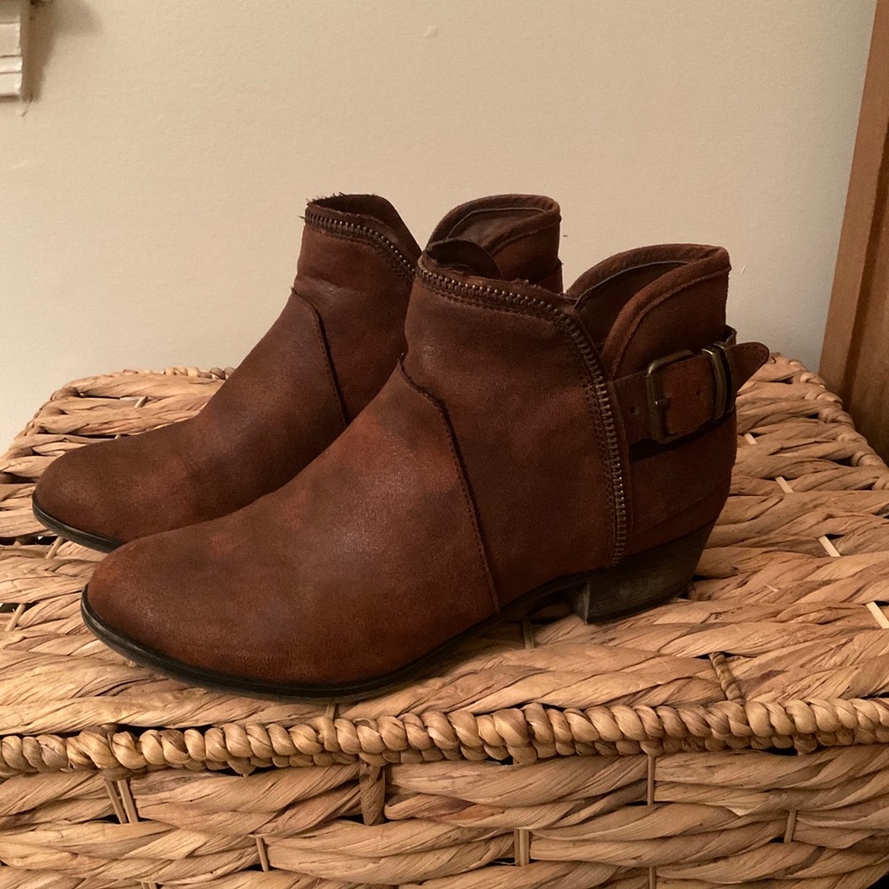 Brown leather booties